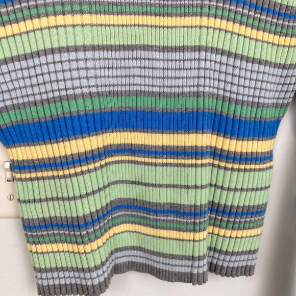 Y2K Valerie Stevens Women M Petite FLAW Multicolor Stripe Ribbed Turtleneck Slim - Picture 10 of 10